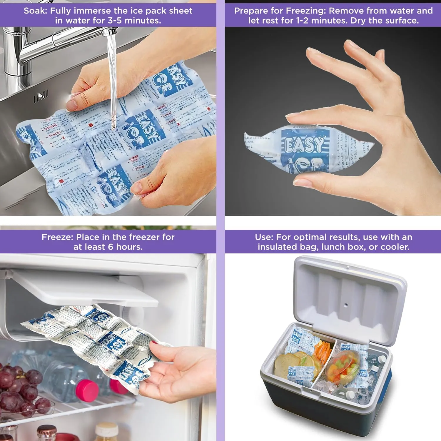 Easy Ice Reusable Hot and Cold Pack- Flexible, Hygienic and Long-Lasting Ice Sheet for Coolers, Food Storage, First-Aid, Sports Injuries, and Heat Therapy for Injuries- Leakproof Design 4ply(10"x7")