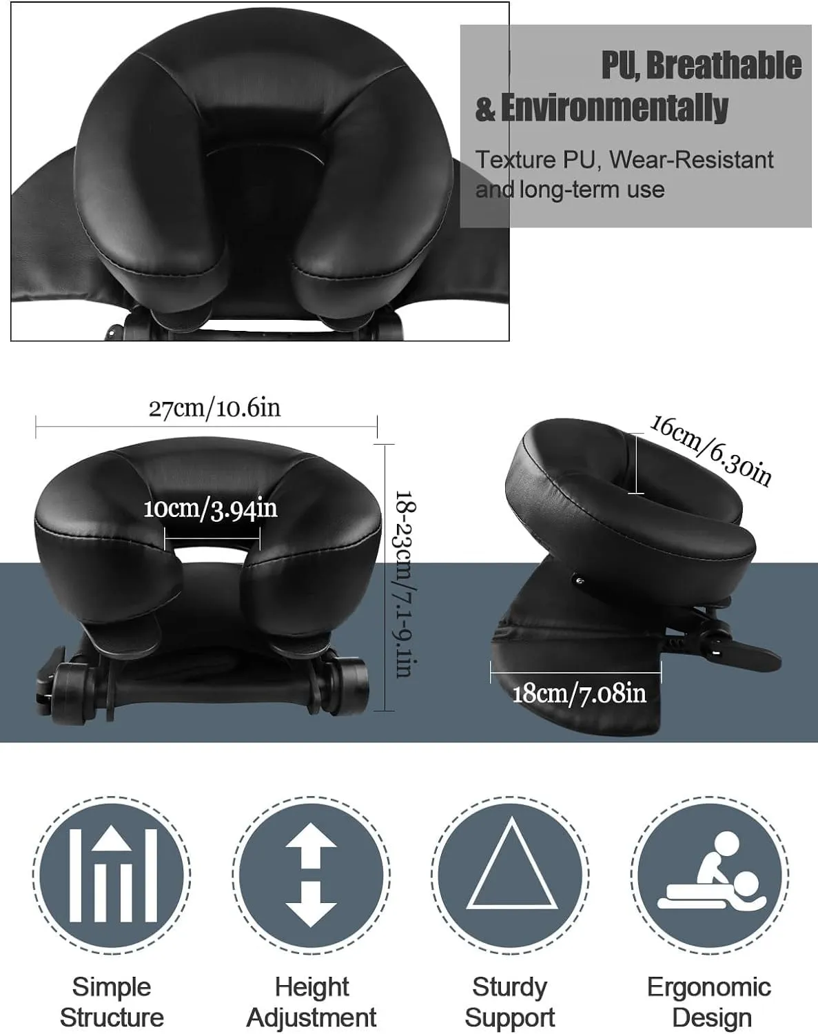 EBANKU Massage Table Face Cradle Cushion, Face Cradle Down Tabletop Massage Kit Adjustable Massage Table Headrest Face Pillow with Platform for Massage Chair SPA Bed (Black)
