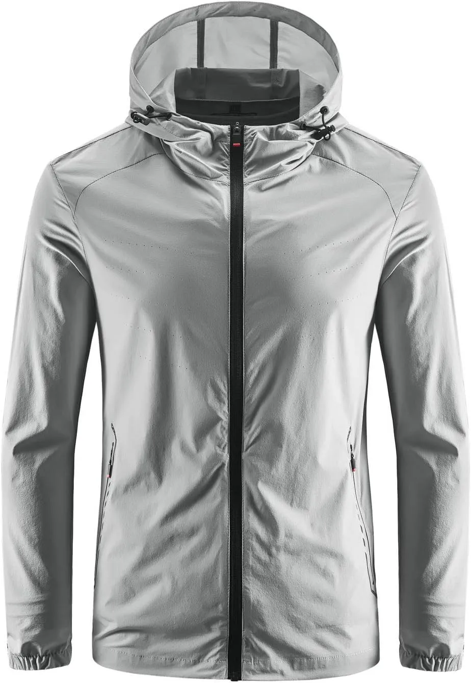 ebossy Men's Athletic Wear Anti-UV Breathable Cycling Wind Jacket with Hood, Ultralight and Packable