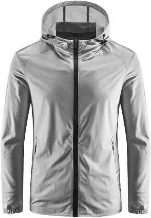 ebossy Men's Athletic Wear Anti-UV Breathable Cycling Wind Jacket with Hood, Ultralight and Packable