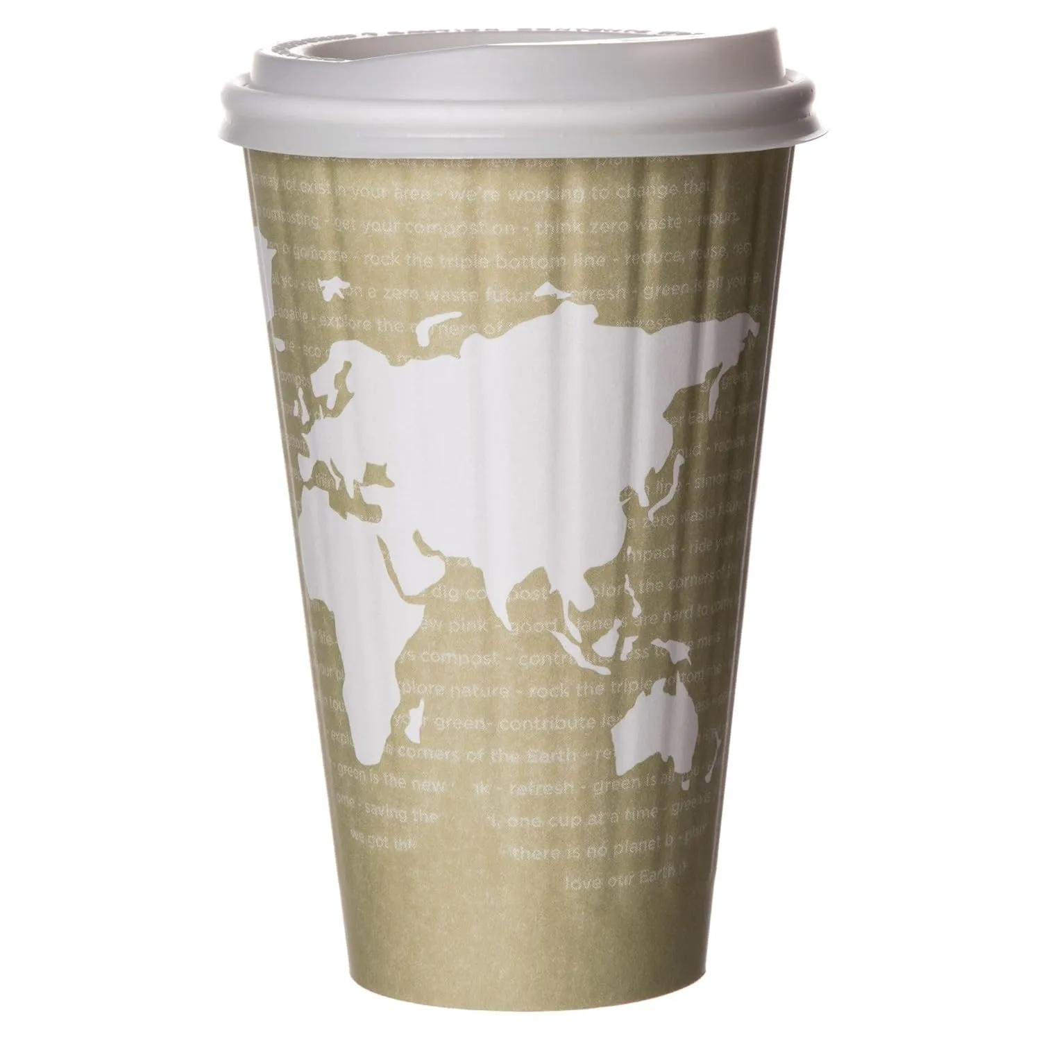 ECO PRODUCTS Compostable Disposable Insulated World Art 16oz Large Coffee Cups, Case of 600, Renewable Double-wall Hot Paper Cup, Plant Based PLA Lining, No Sleeves Needed, Color Coded