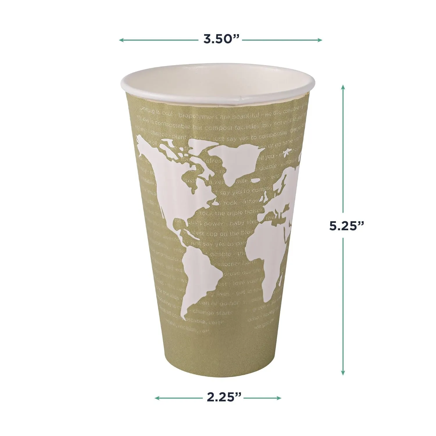 ECO PRODUCTS Compostable Disposable Insulated World Art 16oz Large Coffee Cups, Case of 600, Renewable Double-wall Hot Paper Cup, Plant Based PLA Lining, No Sleeves Needed, Color Coded