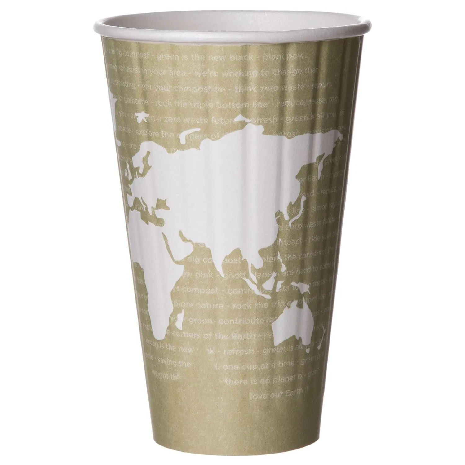 ECO PRODUCTS Compostable Disposable Insulated World Art 16oz Large Coffee Cups, Case of 600, Renewable Double-wall Hot Paper Cup, Plant Based PLA Lining, No Sleeves Needed, Color Coded