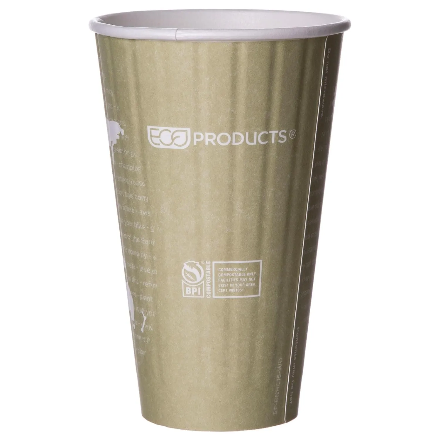 ECO PRODUCTS Compostable Disposable Insulated World Art 16oz Large Coffee Cups, Case of 600, Renewable Double-wall Hot Paper Cup, Plant Based PLA Lining, No Sleeves Needed, Color Coded