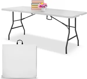 EconoHome White 6ft Folding Table with Handle | Heavy-Duty Foldable Table | Portable Table for Indoor & Outdoor Use | Perfect for Events, Camping, Parties, Dining & More