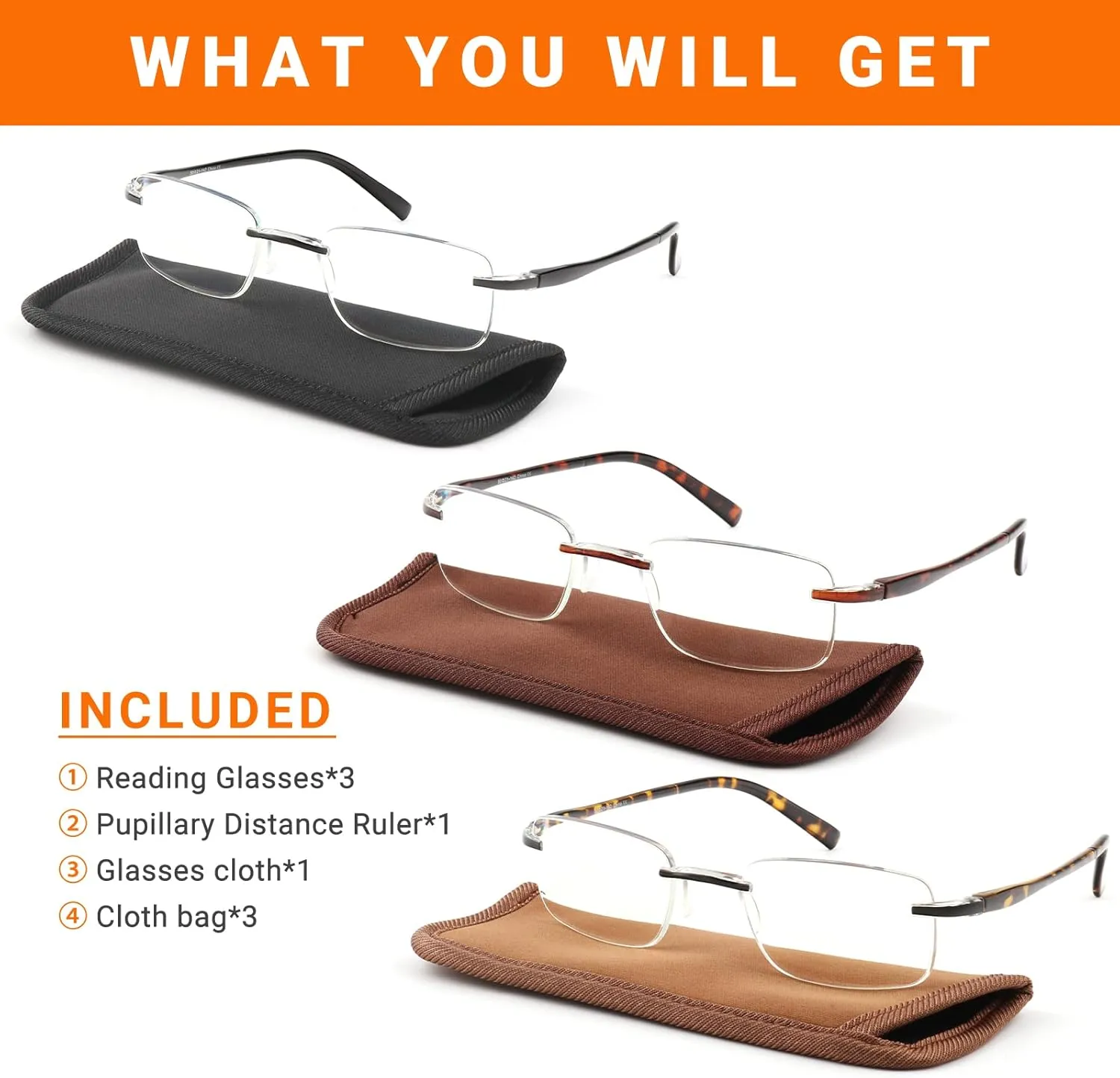 EFE Lightweight Reading Glasses Women Rimless Frameless Blue Light Blocking Unbreakable Reader 3 Pack (Multicolor, 1.0)