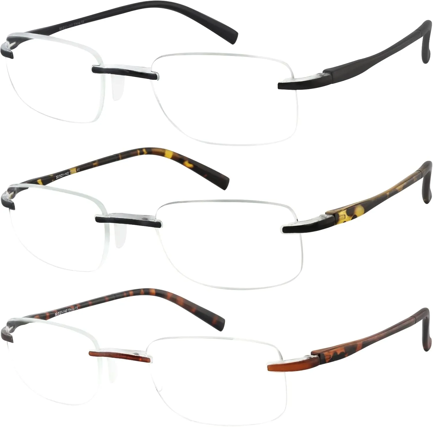 EFE Lightweight Reading Glasses Women Rimless Frameless Blue Light Blocking Unbreakable Reader 3 Pack (Multicolor, 1.0)