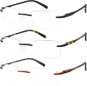 EFE Lightweight Reading Glasses Women Rimless Frameless Blue Light Blocking Unbreakable Reader 3 Pack (Multicolor, 1.0)