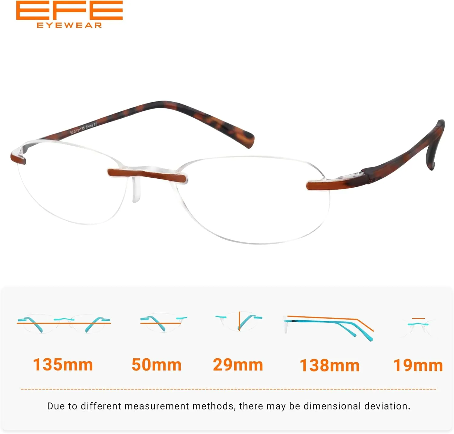 EFE Rimless Reading Glasses Readers for Women 2.0 Lightweight Frameless Blue Light Blocking Eyeglasses 3 Pack (Mixcolor, 2.0)