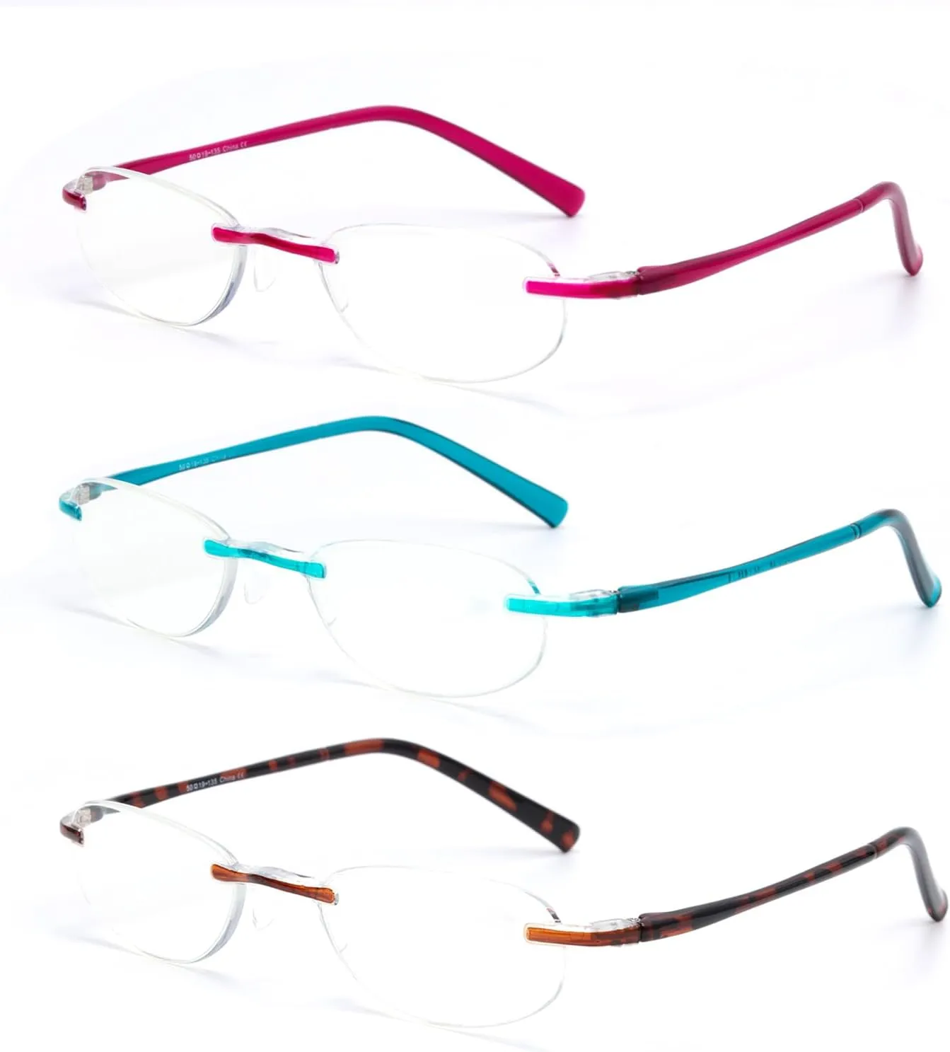 EFE Rimless Reading Glasses Readers for Women 2.0 Lightweight Frameless Blue Light Blocking Eyeglasses 3 Pack (Mixcolor, 2.0)