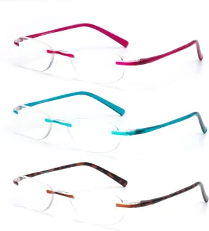 EFE Rimless Reading Glasses Readers for Women 2.0 Lightweight Frameless Blue Light Blocking Eyeglasses 3 Pack (Mixcolor, 2.0)