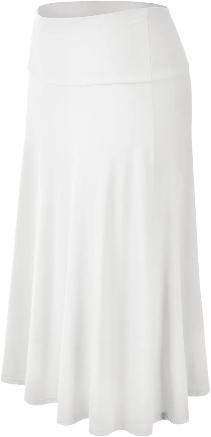 EIMIN Women's Solid Flared Lightweight Elastic Waist Classic Midi Skirt (S-3XL)