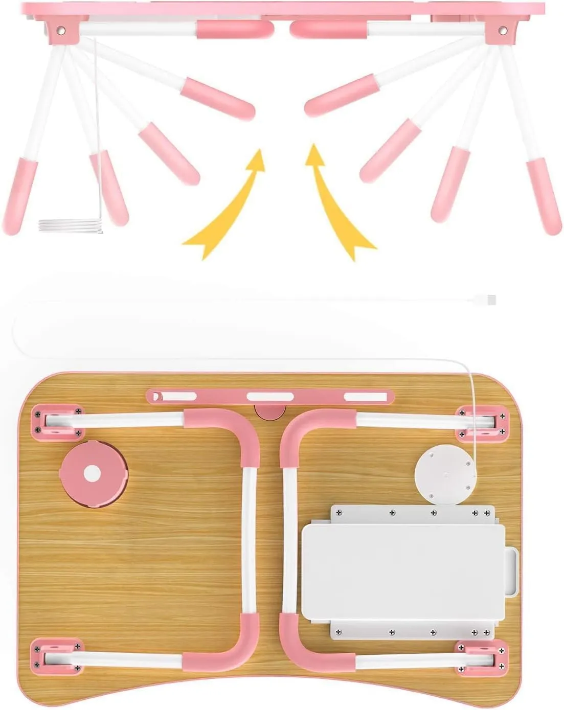 Elekin Laptop Desk for Bed,Portable Folding Lap Desk Bed Table Standing Work Table Bed Tray with 4 USB Port/Cup Holder/Drawer for Bed Couch/Sofa Pink