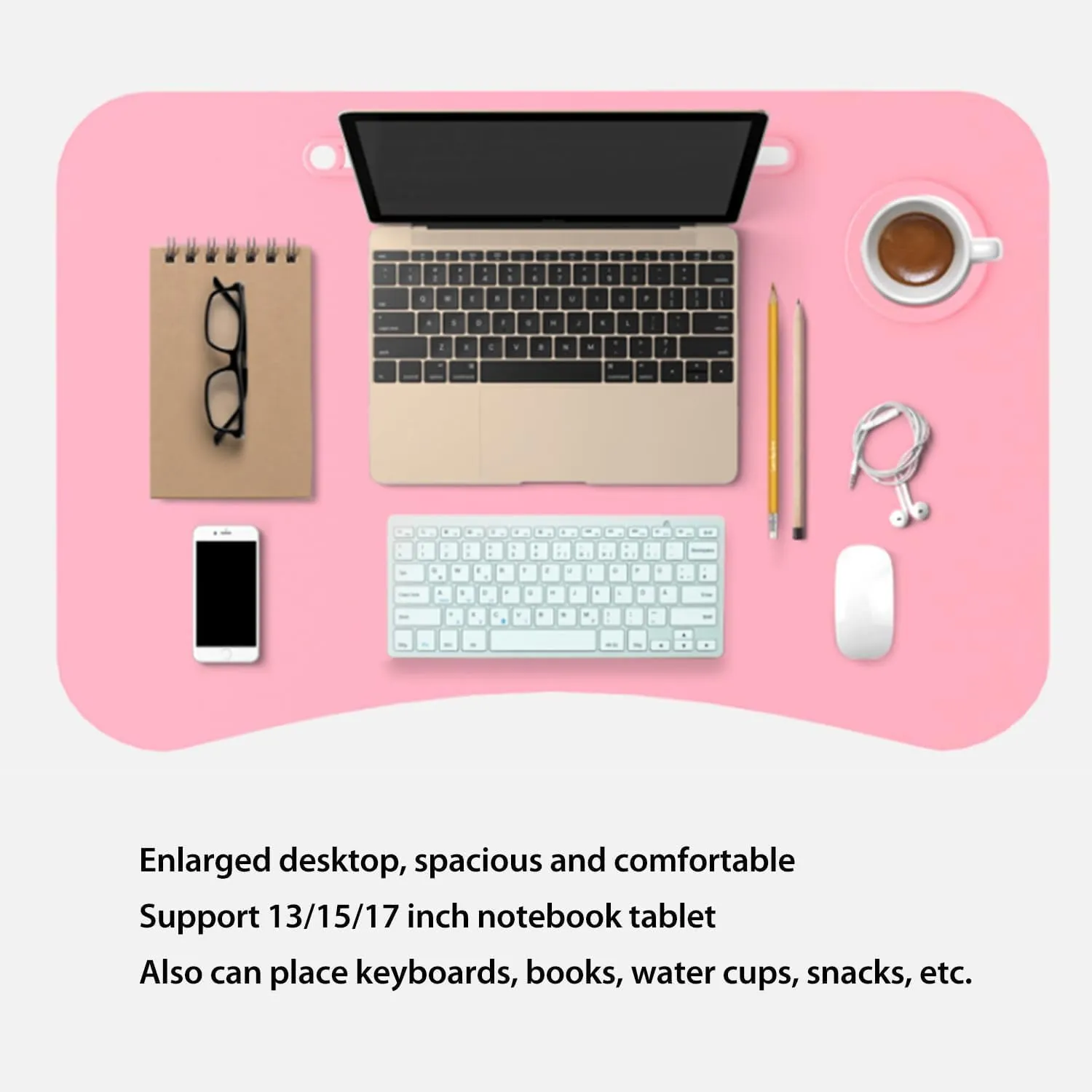 Elekin Laptop Desk for Bed,Portable Folding Lap Desk Bed Table Standing Work Table Bed Tray with 4 USB Port/Cup Holder/Drawer for Bed Couch/Sofa Pink