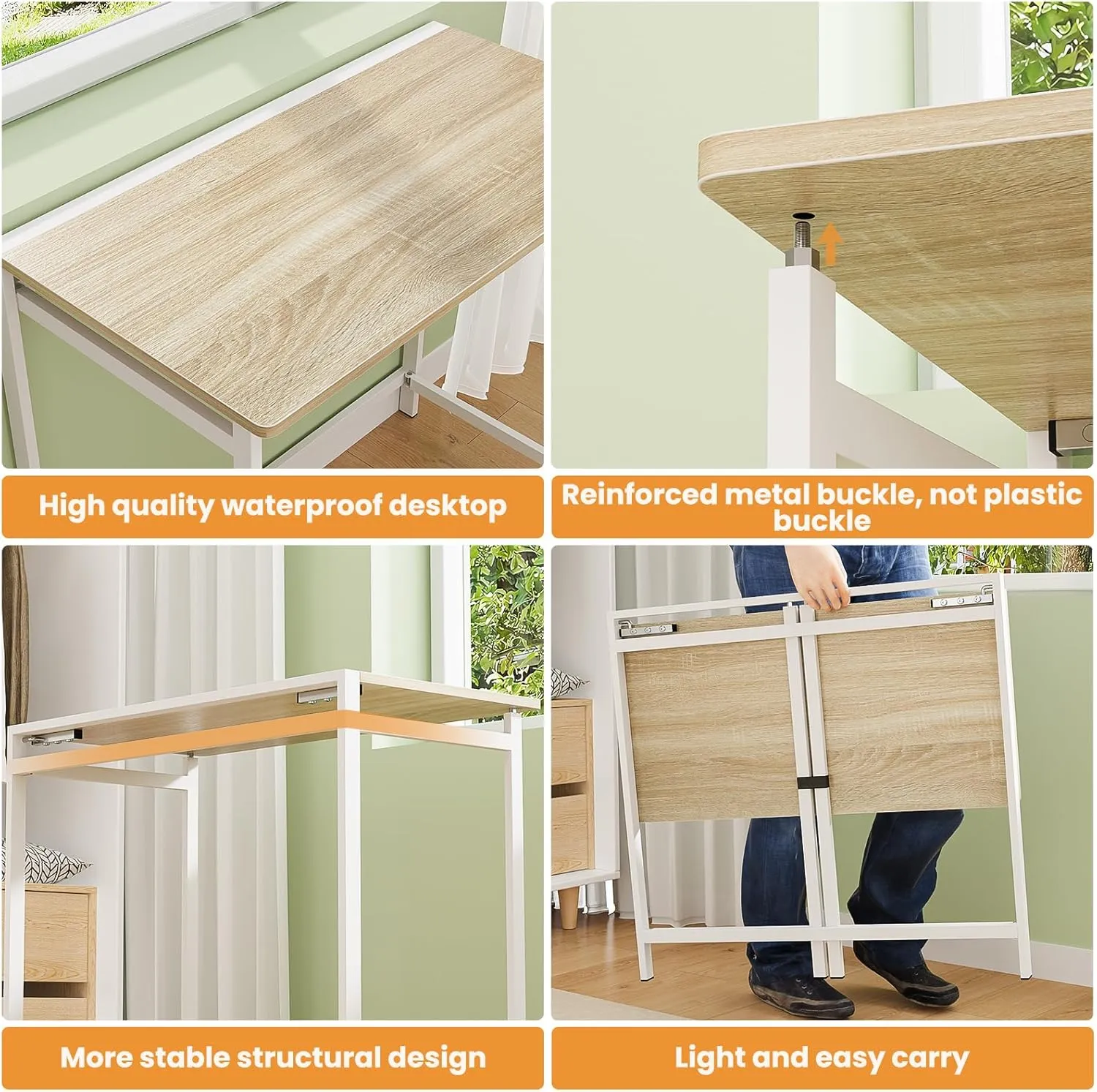 Elephance Folding Desk No Assembly Required 31.5" Small Foldable Computer Desk for Small Spaces, Space Saving Study Writing Office Desk Foldable Table for Home Office Beige