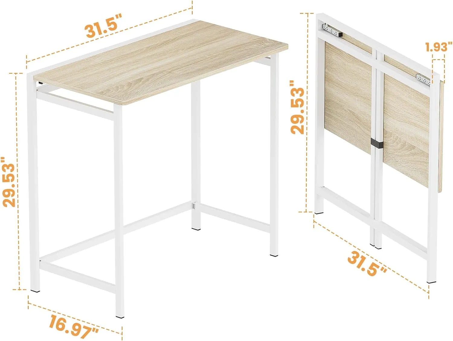 Elephance Folding Desk No Assembly Required 31.5" Small Foldable Computer Desk for Small Spaces, Space Saving Study Writing Office Desk Foldable Table for Home Office Beige