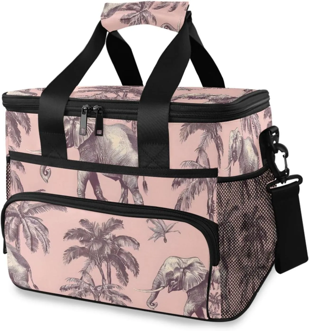 Elephant Wild Animal Pink Cooler Bag Insulated Cooler Soft Sided Cooler 24 Can Portable Picnic Bag Large Leakproof Lunch Bag Box for Beach Grocery Camping Travel Car Men Women