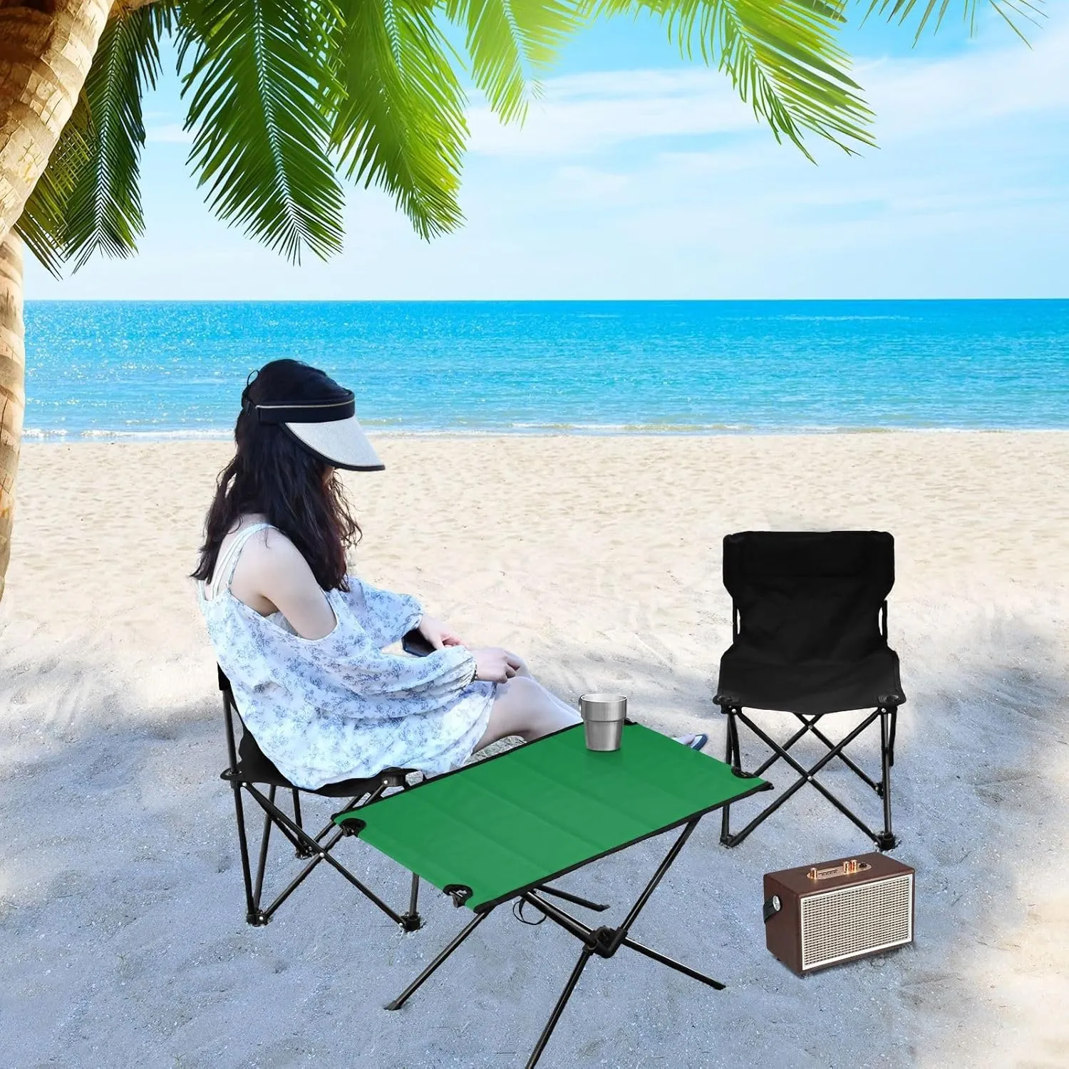 Emelivor Dark Green Folding Camping Table Portable Beach Table with Carry Bag Small Foldable Table for Camping Fishing Picnic Garden Outdoor