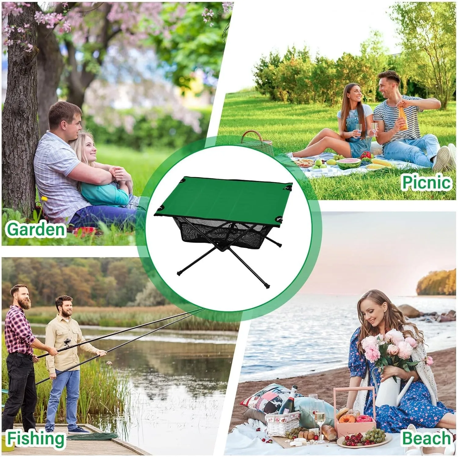 Emelivor Dark Green Folding Camping Table Portable Beach Table with Carry Bag Small Foldable Table for Camping Fishing Picnic Garden Outdoor