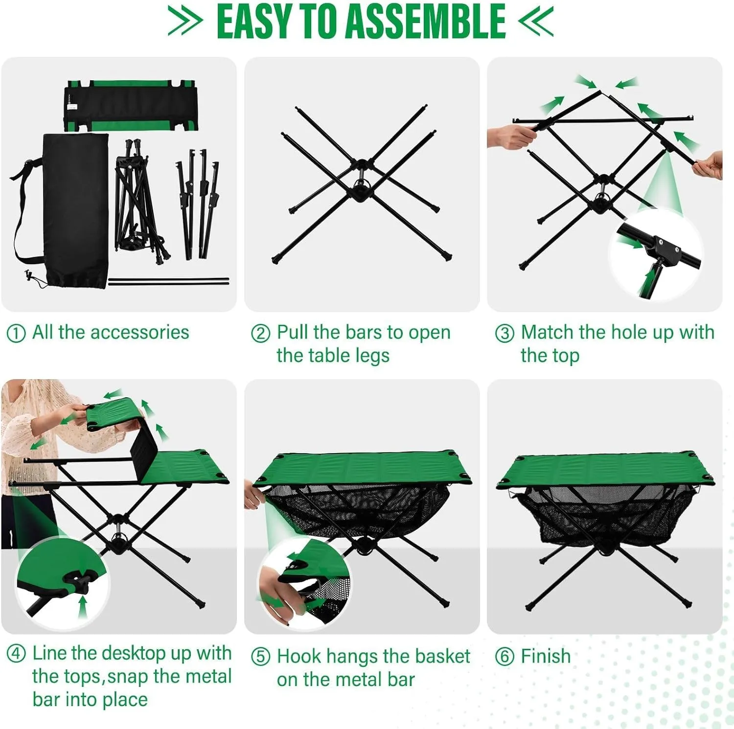 Emelivor Dark Green Folding Camping Table Portable Beach Table with Carry Bag Small Foldable Table for Camping Fishing Picnic Garden Outdoor