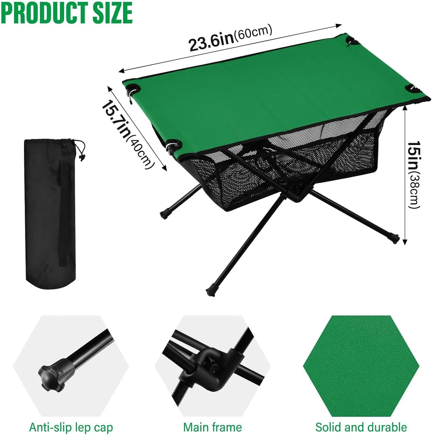 Emelivor Dark Green Folding Camping Table Portable Beach Table with Carry Bag Small Foldable Table for Camping Fishing Picnic Garden Outdoor