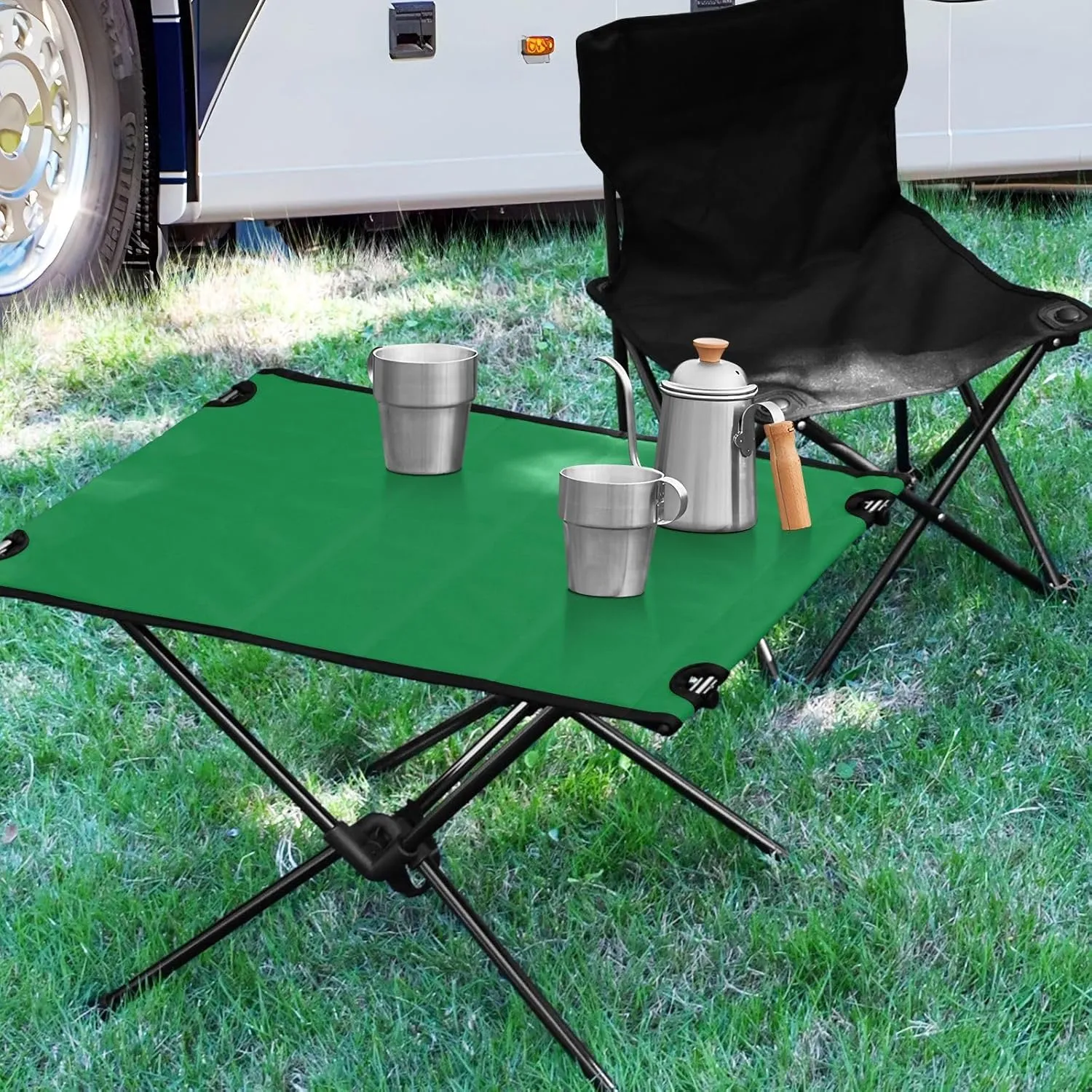 Emelivor Dark Green Folding Camping Table Portable Beach Table with Carry Bag Small Foldable Table for Camping Fishing Picnic Garden Outdoor