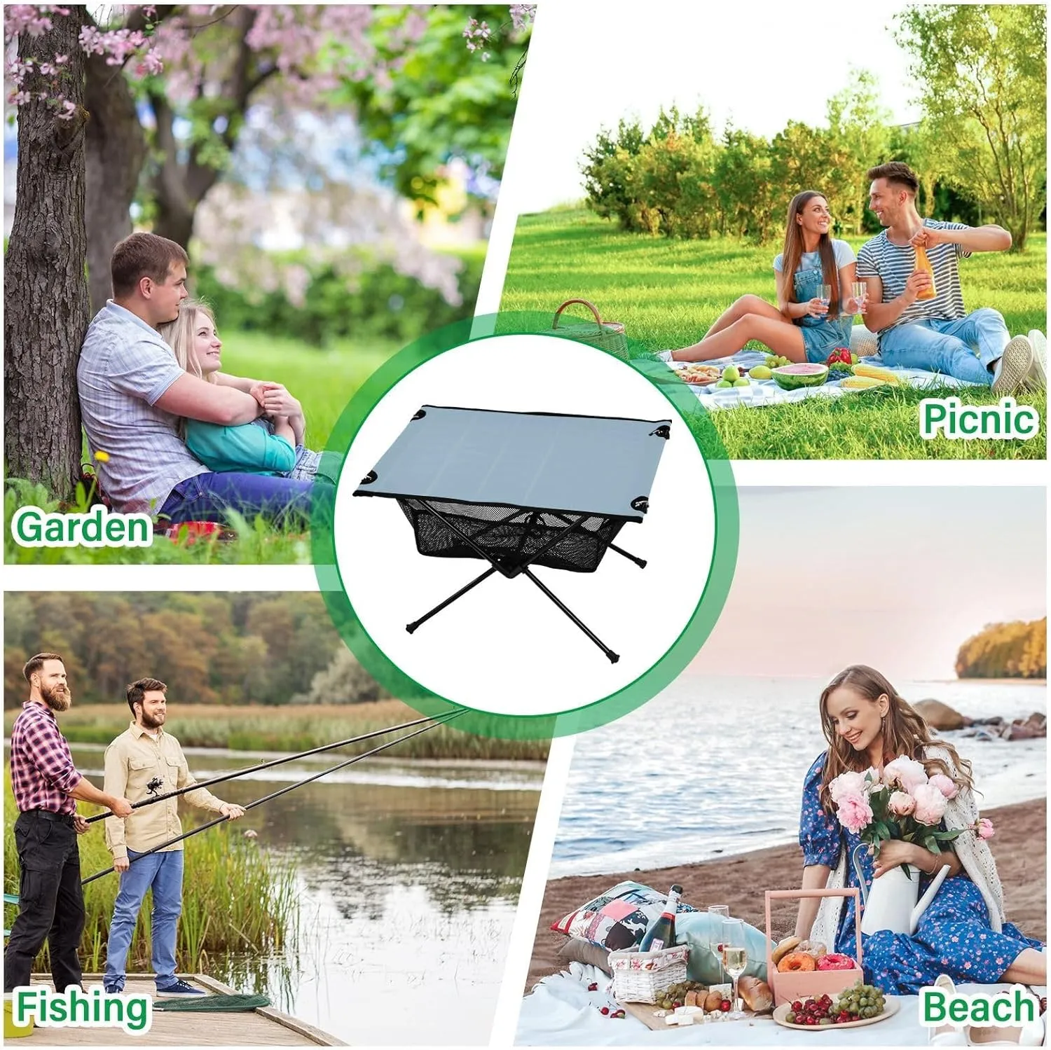 Emelivor Light Blue Folding Camping Table Portable Beach Table with Carry Bag Small Foldable Table for Picnic Camping Outdoor Travel Hiking