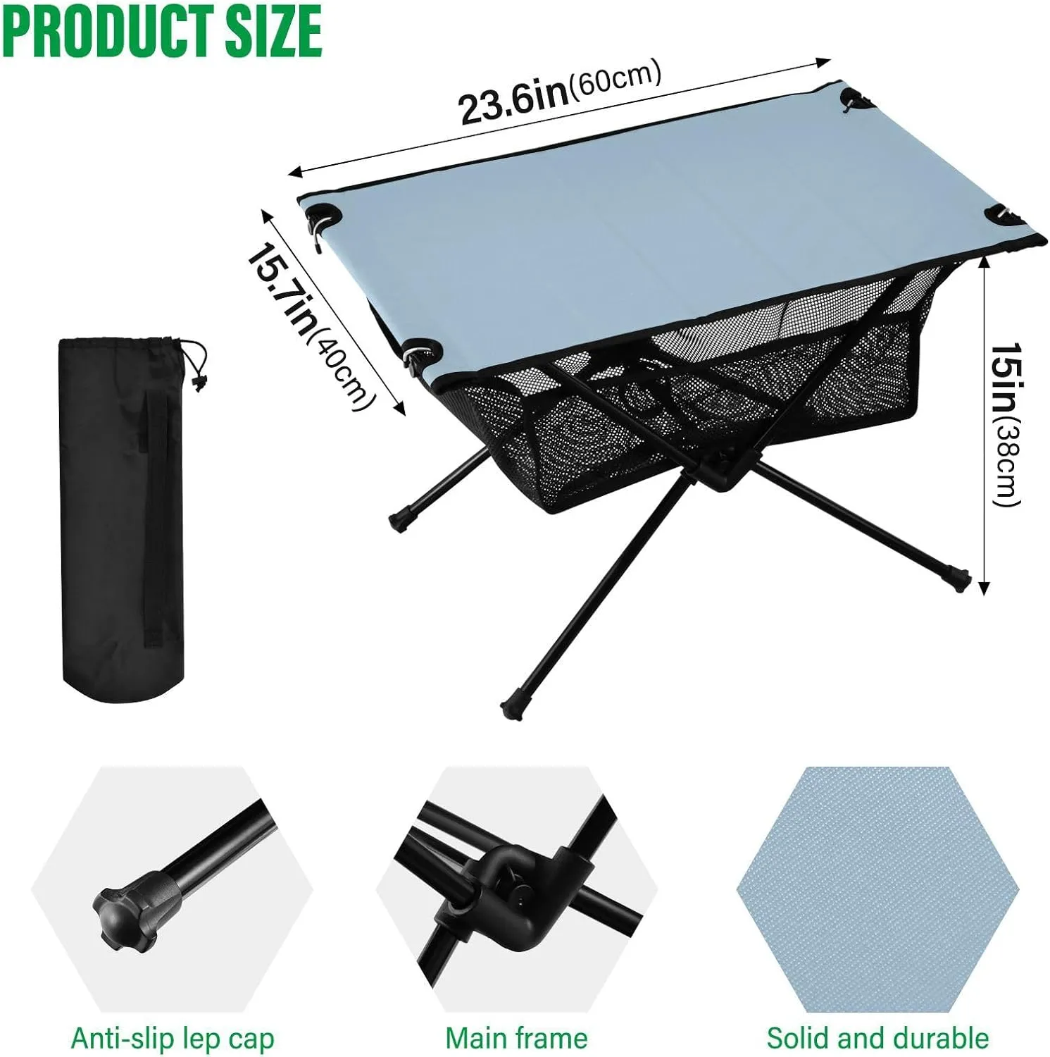 Emelivor Light Blue Folding Camping Table Portable Beach Table with Carry Bag Small Foldable Table for Picnic Camping Outdoor Travel Hiking