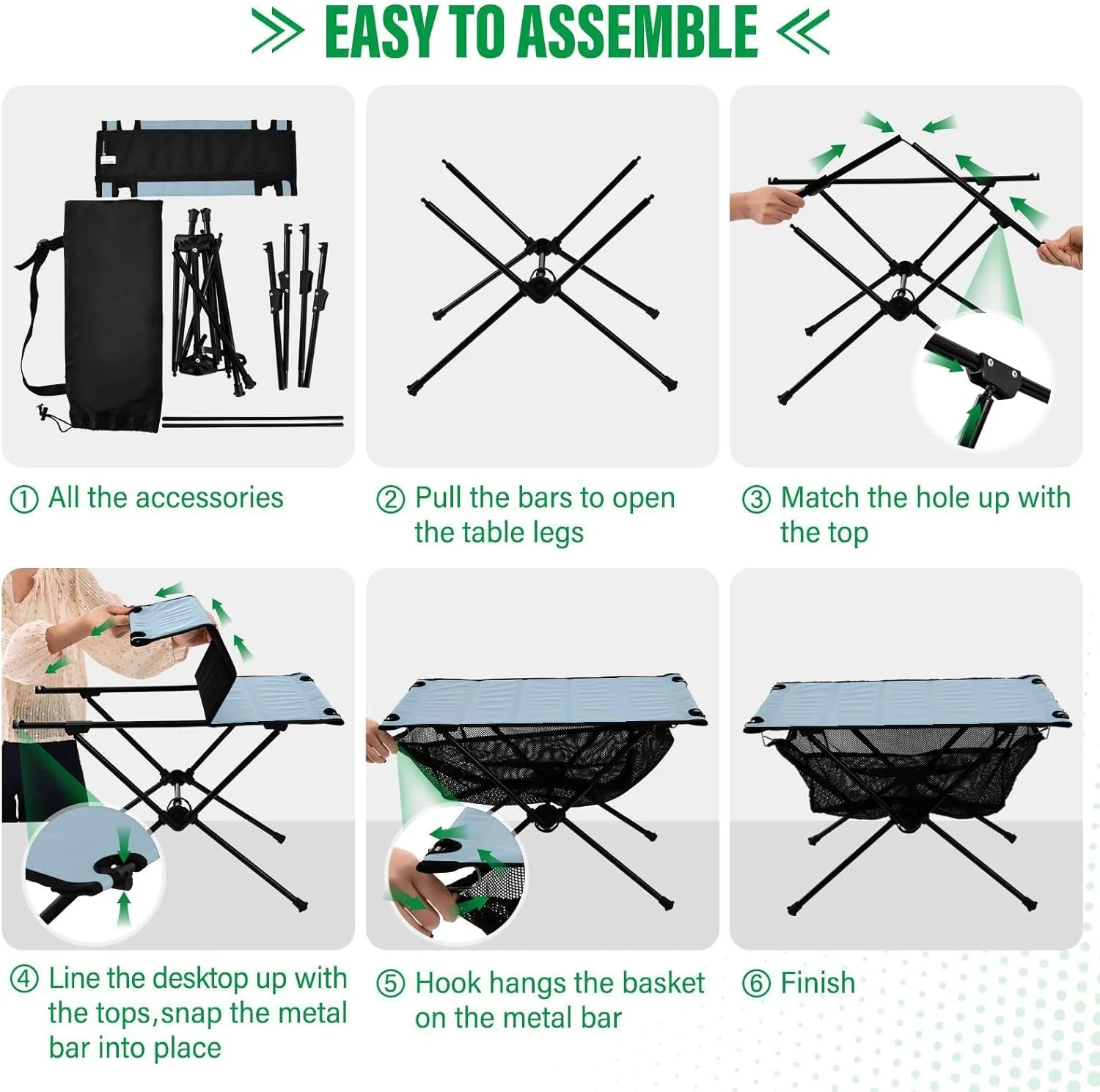 Emelivor Light Blue Folding Camping Table Portable Beach Table with Carry Bag Small Foldable Table for Picnic Camping Outdoor Travel Hiking
