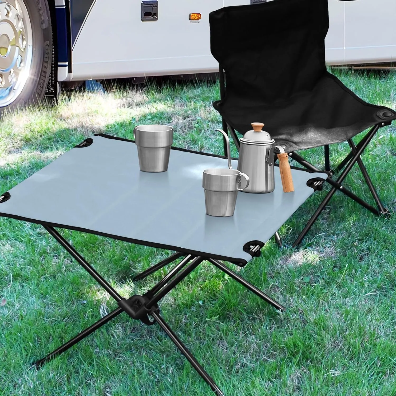 Emelivor Light Blue Folding Camping Table Portable Beach Table with Carry Bag Small Foldable Table for Picnic Camping Outdoor Travel Hiking