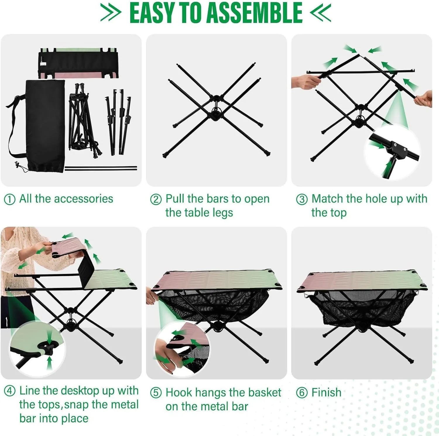 Emelivor Pink Gradient Folding Camping Table Portable Beach Table with Carry Bag Small Foldable Table for Camping Picnic Cooking Outdoor Travel