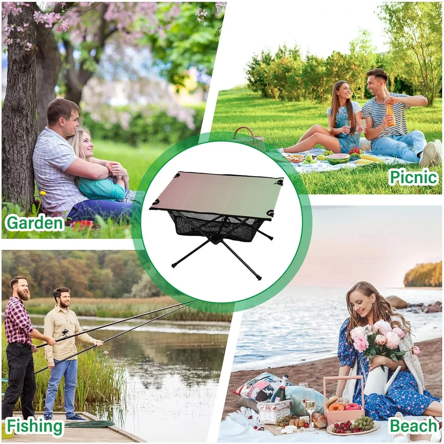 Emelivor Pink Gradient Folding Camping Table Portable Beach Table with Carry Bag Small Foldable Table for Camping Picnic Cooking Outdoor Travel