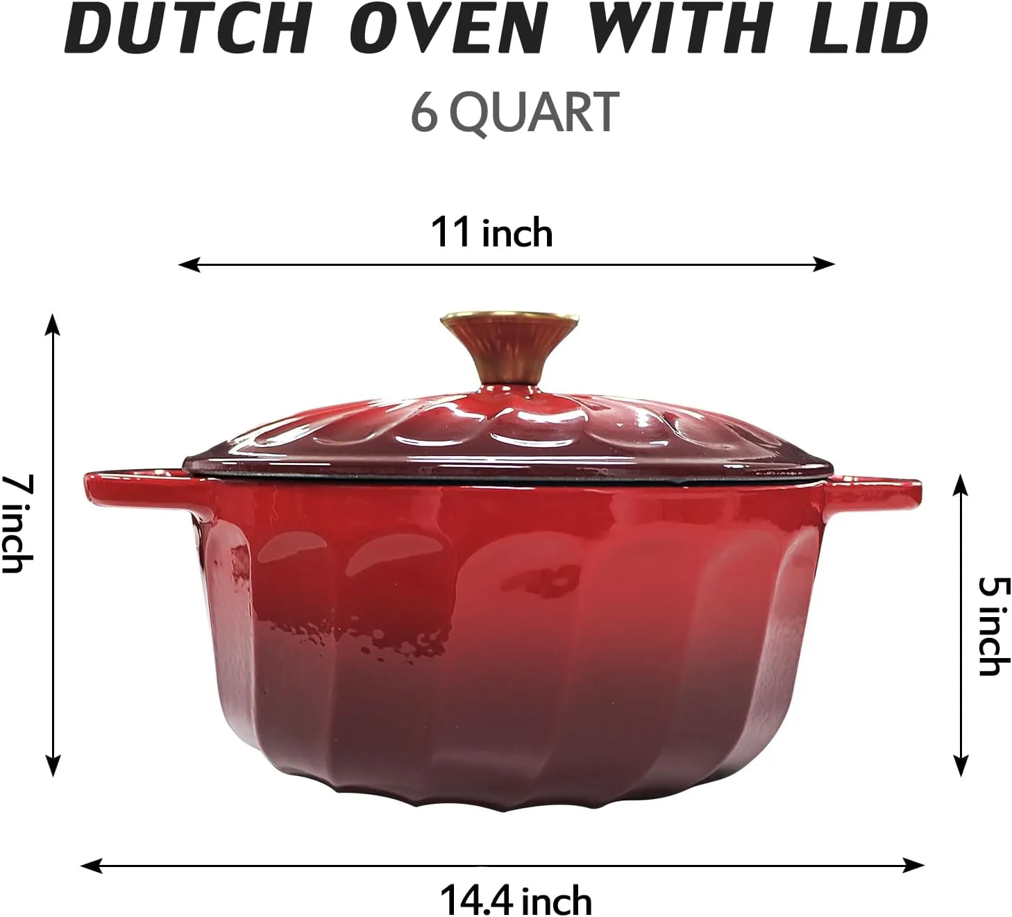 Enameled Dutch Oven with Lid,Cast Iron Dutch Oven Pot,Dual Handles for Bread Baking, Cook, Bake, Refrigerate Safe across All Cooktops(Red,6 QT)