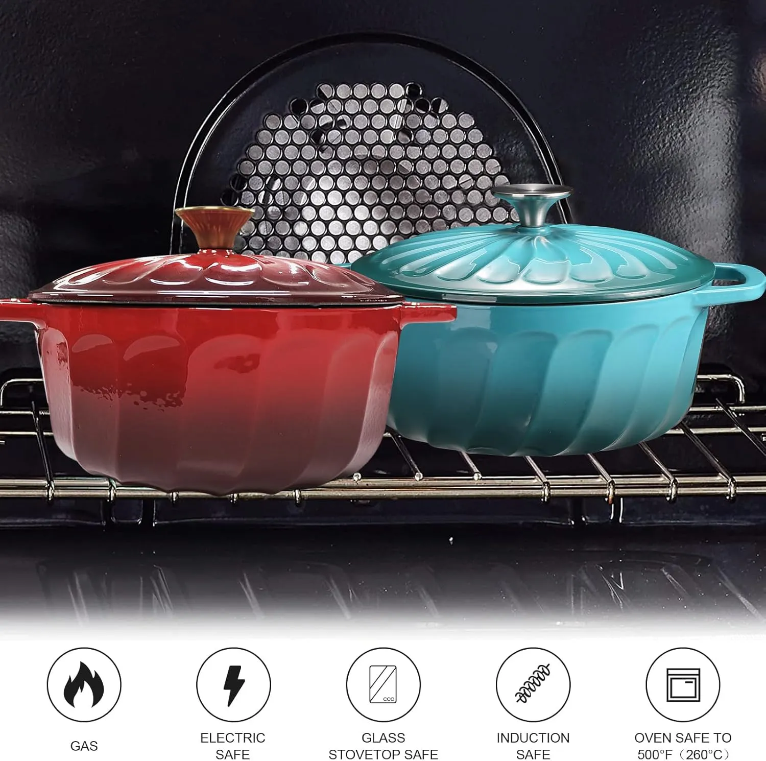 Enameled Dutch Oven with Lid,Cast Iron Dutch Oven Pot,Dual Handles for Bread Baking, Cook, Bake, Refrigerate Safe across All Cooktops(Red,6 QT)