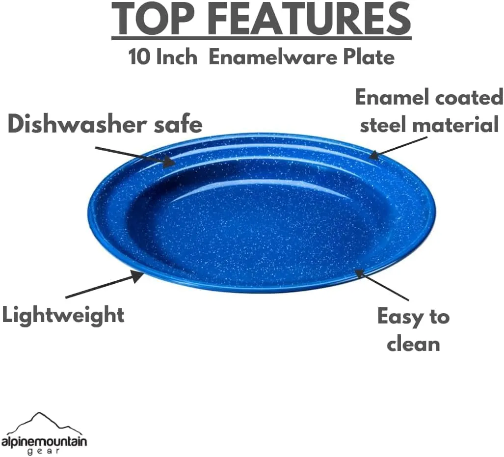 Enamelware for Camping and Backpacking - Camping Cookware Gear Essentials for Outdoor/Indoor Use and Backpacking Adventures (Made by Caddis Sports) (10 Inch Plate (4 Pack))