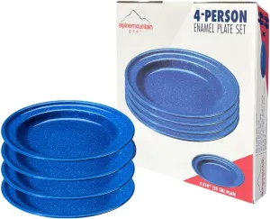 Enamelware for Camping and Backpacking - Camping Cookware Gear Essentials for Outdoor/Indoor Use and Backpacking Adventures (Made by Caddis Sports) (10 Inch Plate (4 Pack))