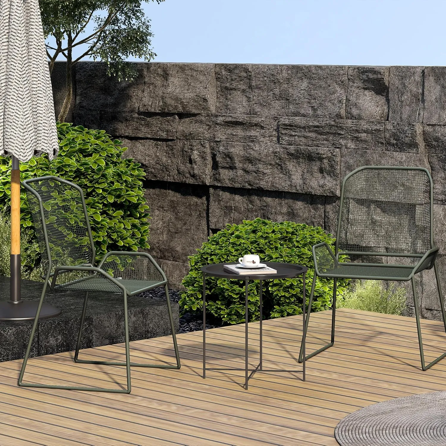 End Table Set of 2,Outdoor Side Table, Small Patio Round Folding Metal Black Side Tables for Outdoor,Living Room,Bedroom Balcony and Office,Φ18.5" x 19.9"H，2 PCS