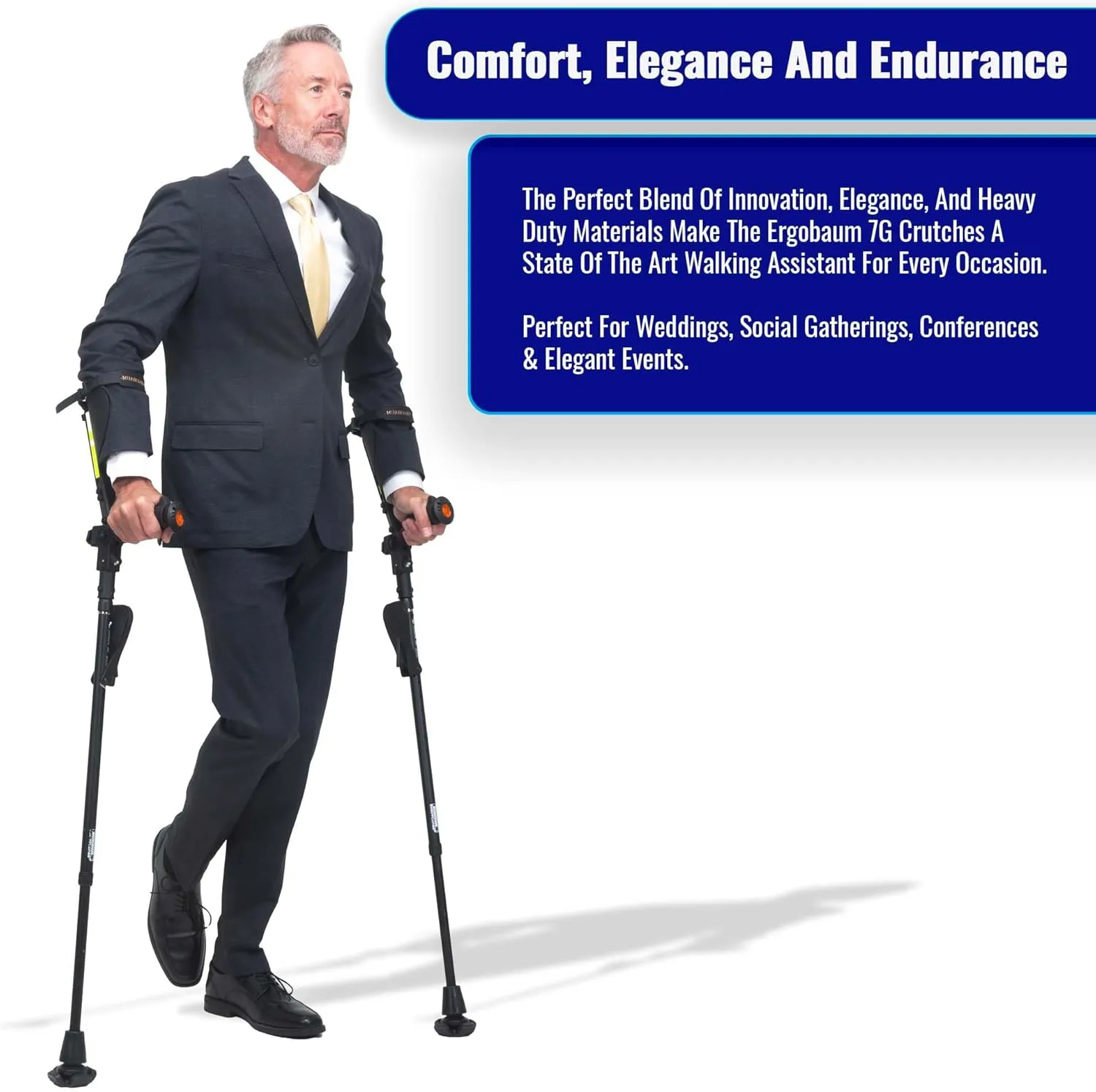 Ergobaum® 7TH Generation Prime by Ergoactives. 1 Pair (2 Units) of Ergonomic Forearm Crutches - Adult 5' - 6'6'' Adjustable (Green)