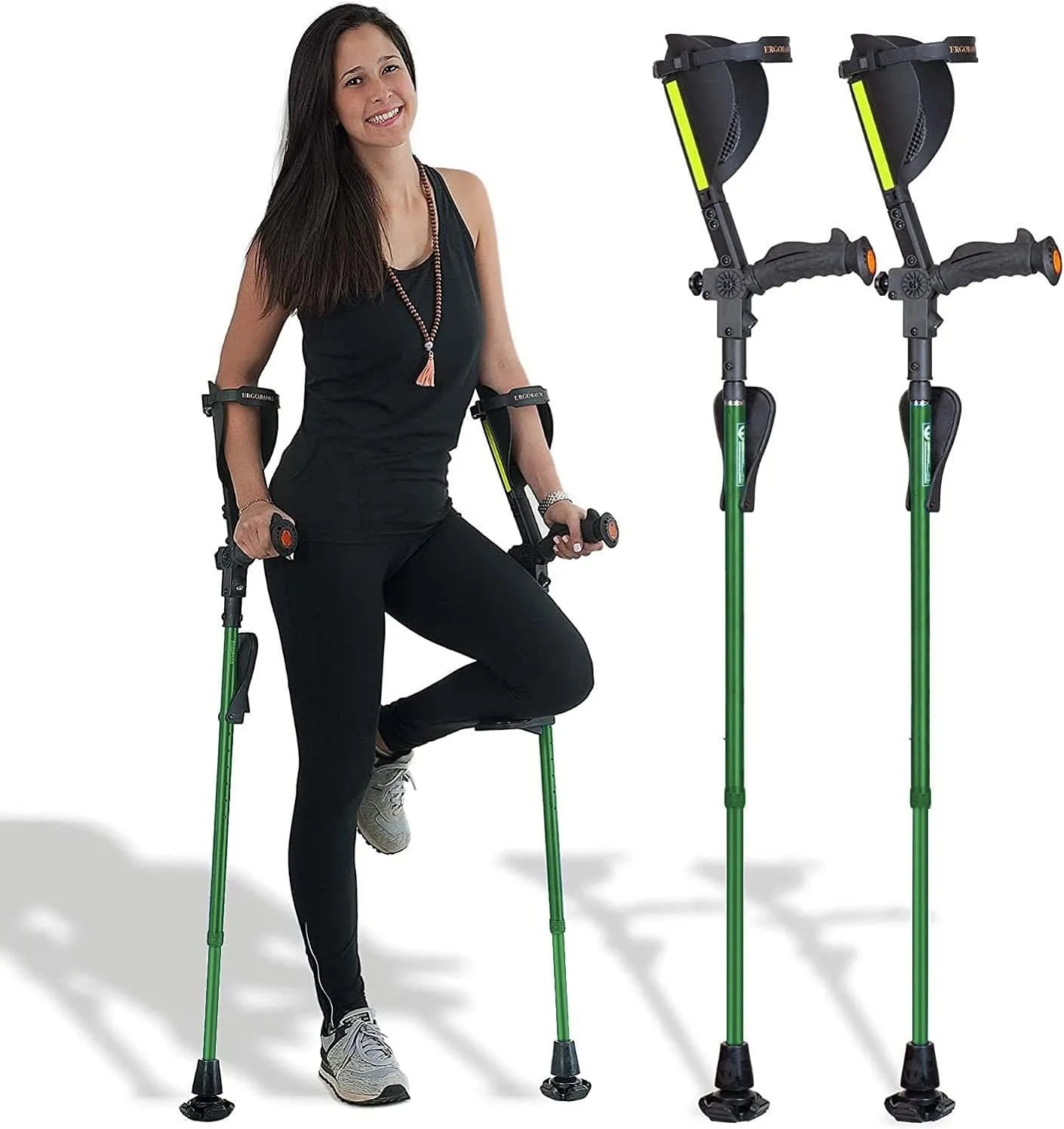 Ergobaum® 7TH Generation Prime by Ergoactives. 1 Pair (2 Units) of Ergonomic Forearm Crutches - Adult 5' - 6'6'' Adjustable (Green)