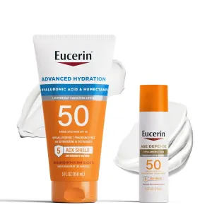 Eucerin Sun Advanced Hydration SPF 50 Sunscreen Lotion (5 Fl Oz)   Eucerin Sun Age Defense Face Sunscreen Lotion SPF 50 (2.5 Fl Oz), Sun Protection with Hyaluronic Acid