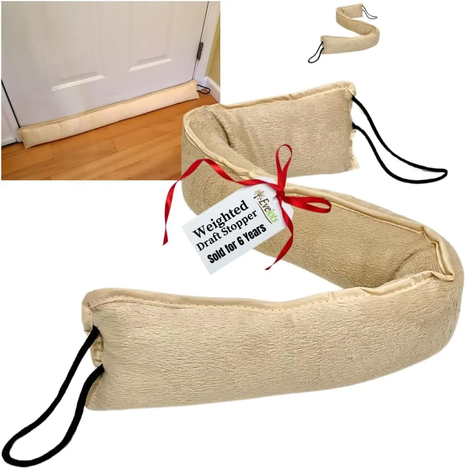Evelots Draft Stopper - Weighted Bottom Door Wind Protector - 2 Pack - Block Cold Air, Hot Air, Noise, Dust from Under Door and Window Gaps -Hang When not in Use - Soft Felt Polyester - 36 Inch Long