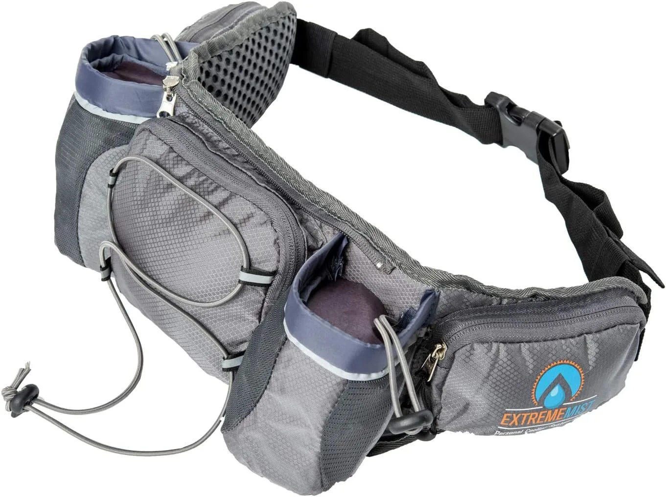 ExtremeMIST Detachable Hydration Waist Pack - Water Bottle Holder Fanny Pack | Belt with 2 Bottle Holders| Zipper Storage Pockets| Perfect for Climbing, Running, Cycling, Jogging, Hiking (Gray, Large)