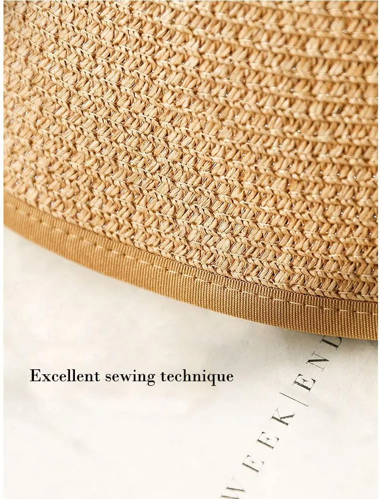 F FADVES French Straw Bonnet Cap for Women Victorian Sun Hat Chin Strap Foldable