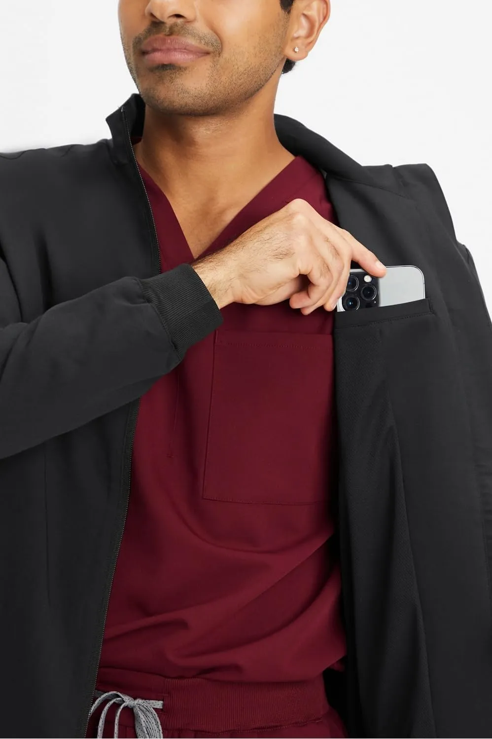 Fabletics Men's Foundation 4-Pocket Scrub Jacket - MotionTech, Lightweight, Breathable, Wrinkle-Resist, Semi-Slim Fit