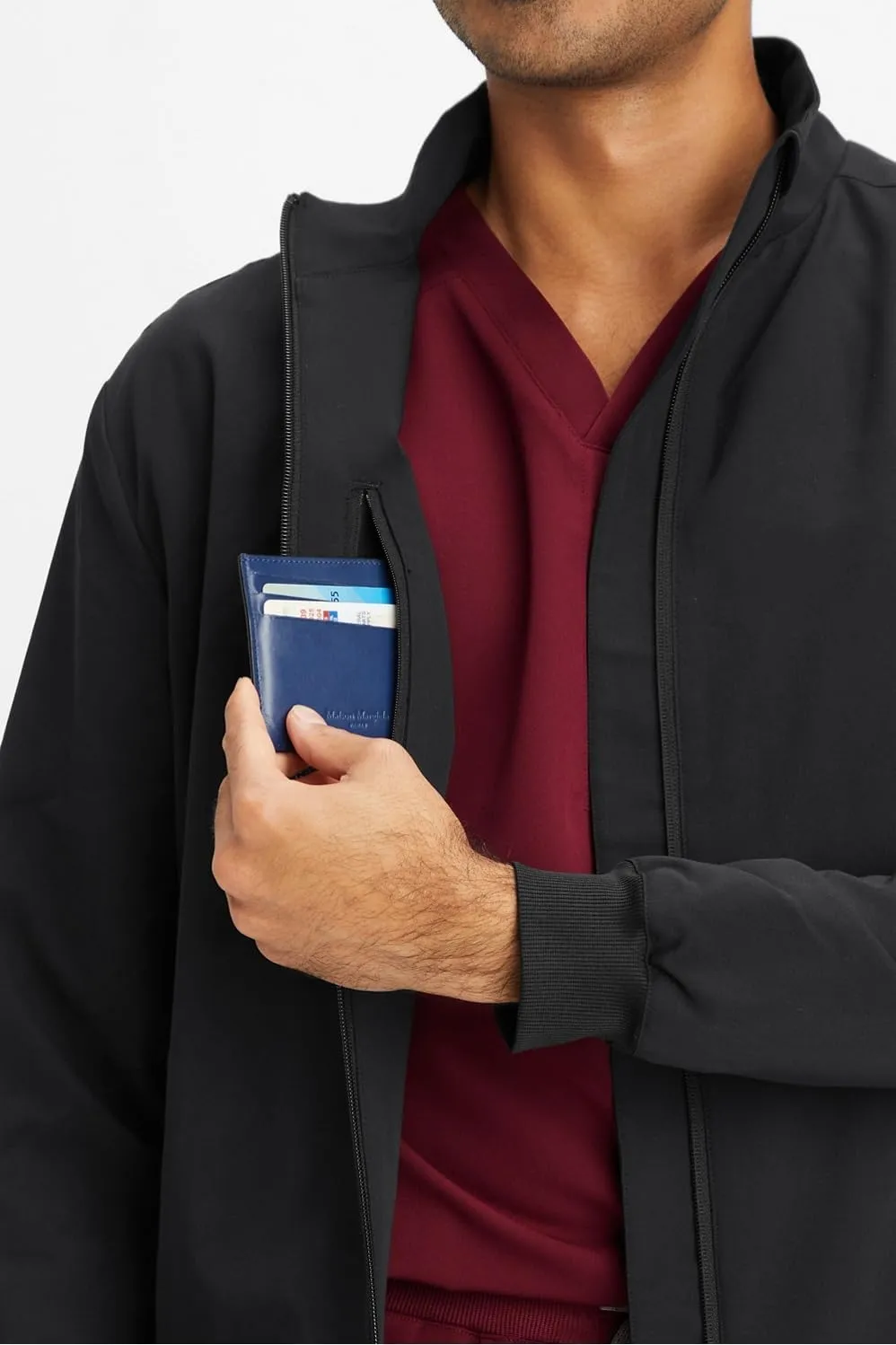 Fabletics Men's Foundation 4-Pocket Scrub Jacket - MotionTech, Lightweight, Breathable, Wrinkle-Resist, Semi-Slim Fit