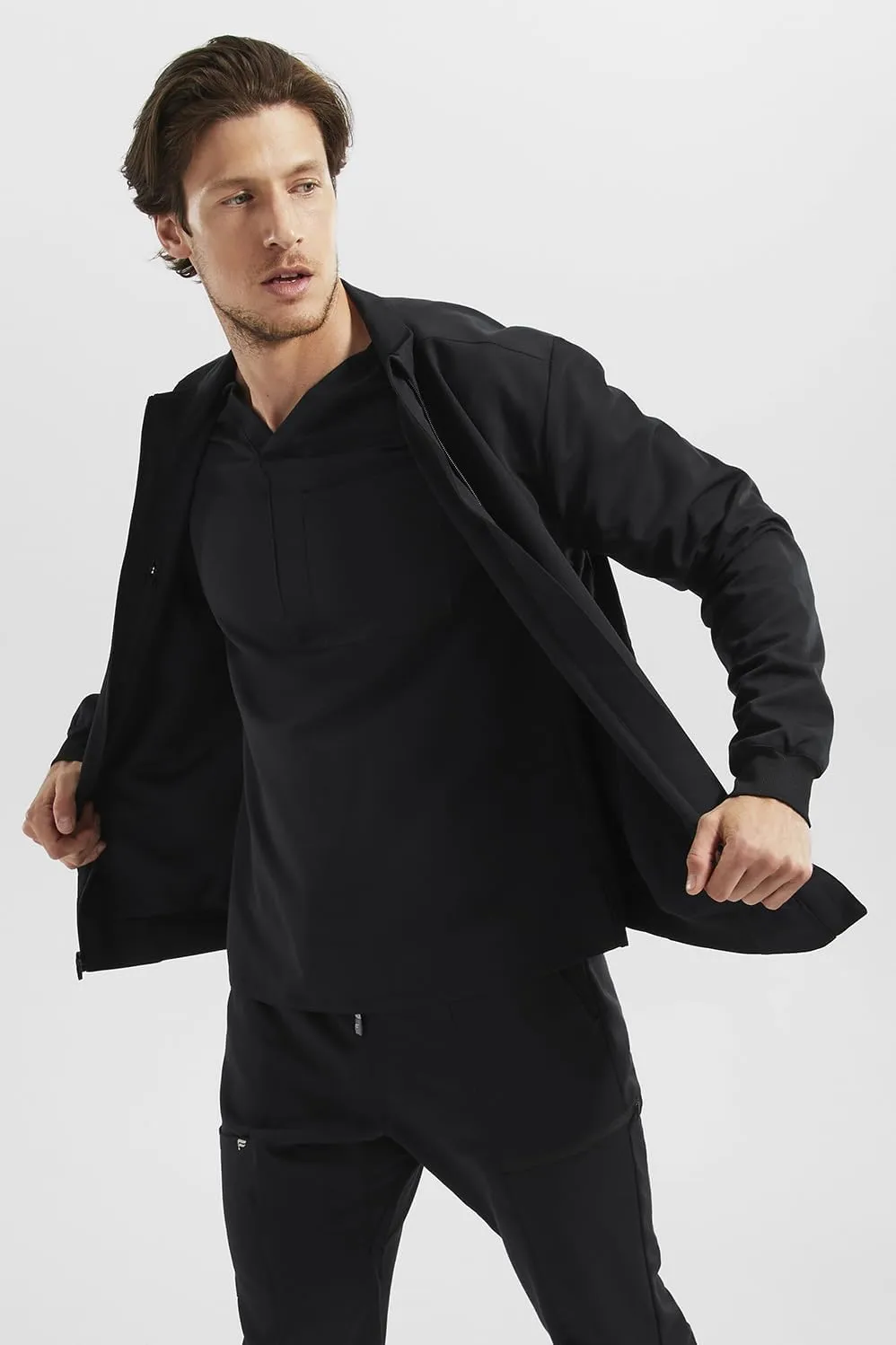 Fabletics Men's Foundation 4-Pocket Scrub Jacket - MotionTech, Lightweight, Breathable, Wrinkle-Resist, Semi-Slim Fit