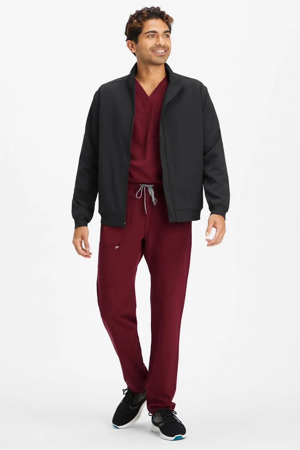 Fabletics Men's Foundation 4-Pocket Scrub Jacket - MotionTech, Lightweight, Breathable, Wrinkle-Resist, Semi-Slim Fit