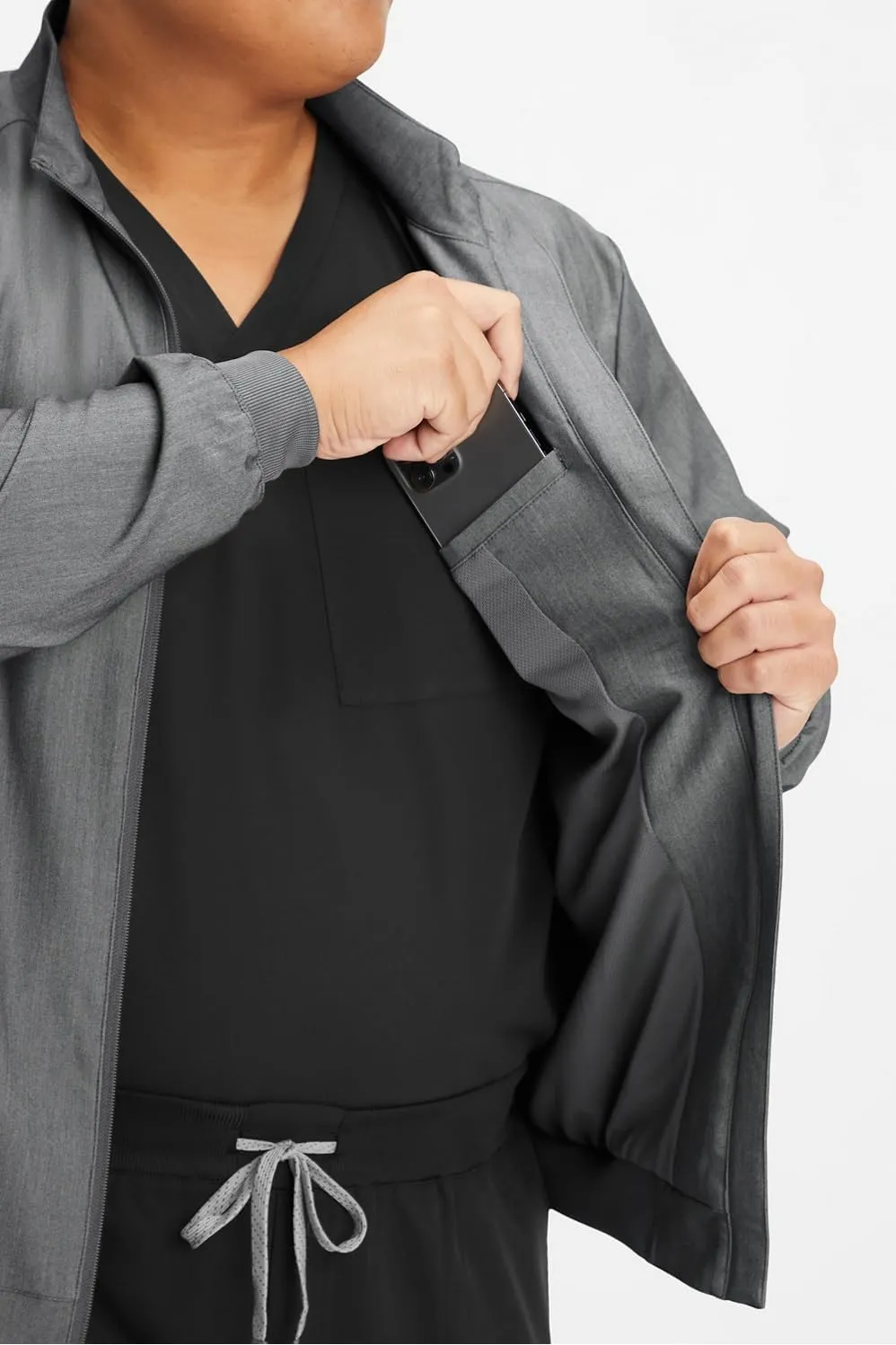 Fabletics Men's Foundation 4-Pocket Scrub Jacket - MotionTech, Lightweight, Breathable, Wrinkle-Resist, Semi-Slim Fit