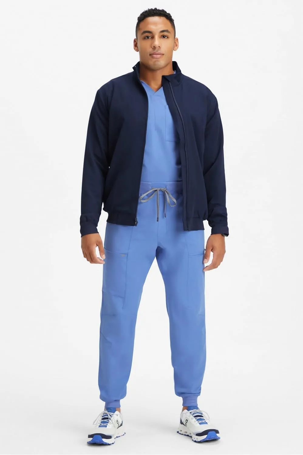 Fabletics Men's Foundation 4-Pocket Scrub Jacket - MotionTech, Lightweight, Breathable, Wrinkle-Resist, Semi-Slim Fit