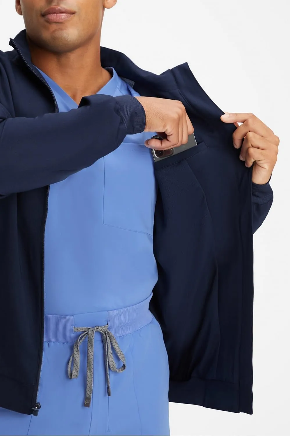 Fabletics Men's Foundation 4-Pocket Scrub Jacket - MotionTech, Lightweight, Breathable, Wrinkle-Resist, Semi-Slim Fit